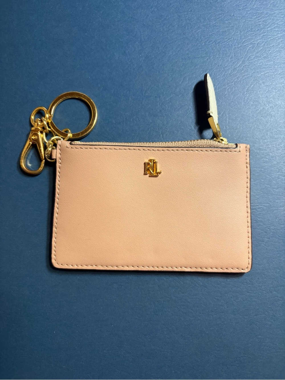 Ralph Lauren Blush Leather Zip Card Holder Keychain